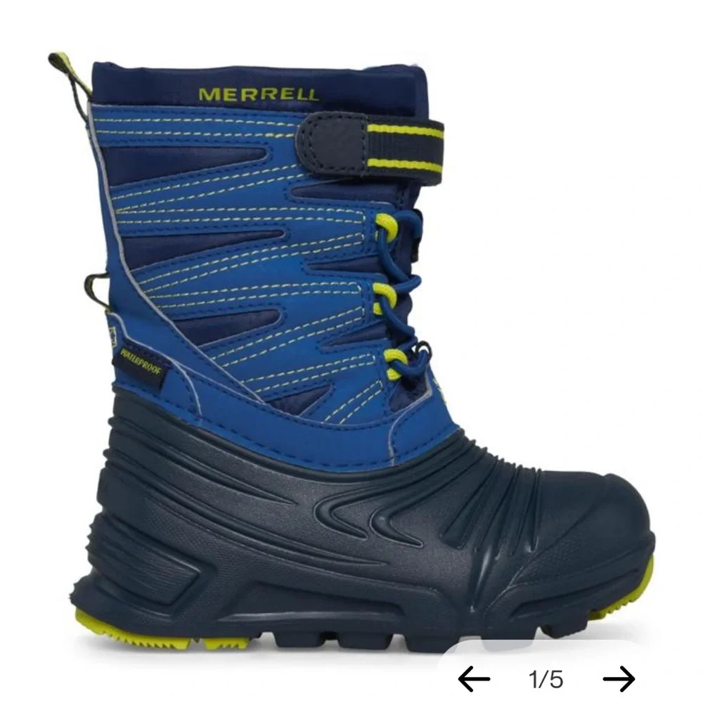Merrell Kids Blue and Neon Yellow Waterproof Snow Boots